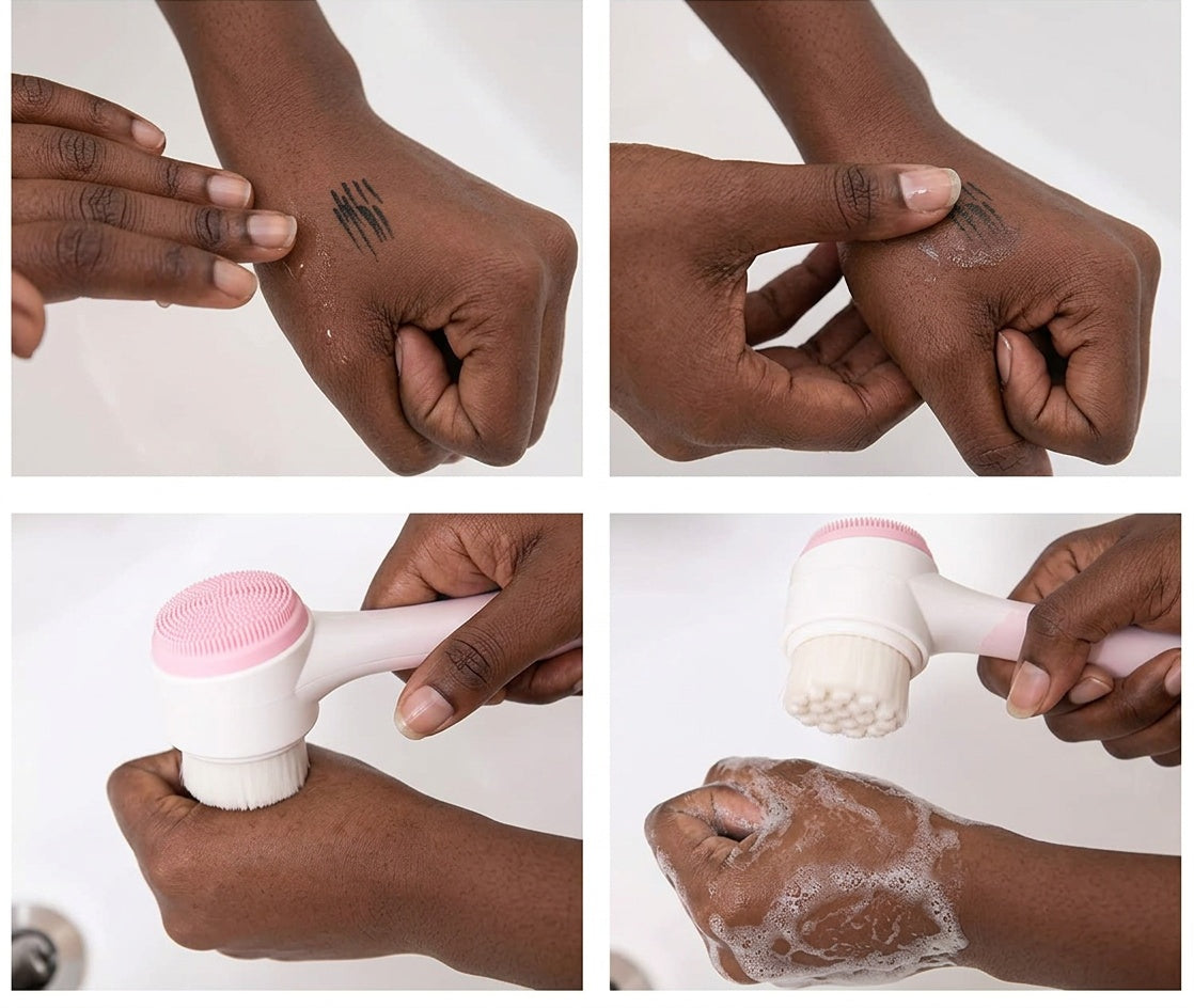 Facial Cleansing Brush 4 Panel Usage Demo Hands Foam - Beauty by Ouria | Démonstration 4 Étapes