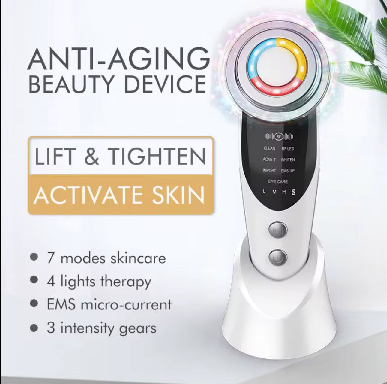 Anti-Aging Beauty Device 7 Modes 4 Lights EMS Lift Tighten - Beauty by Ouria | 7 Modes EMS Lifting