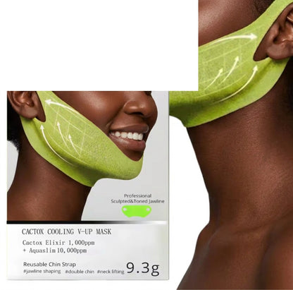 Cactox Cooling V-Lift Mask Woman Wearing Firming Contouring - Beauty by Ouria | Masque Lifting Affinant Mâchoire