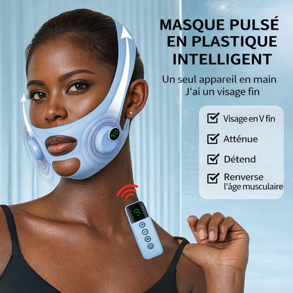 V-Line Face Lifting Mask TENS Black Woman Remote Control V Shape - Beauty by Ouria | Masque Lifting V Femme Noire Télécommande Visage Fin