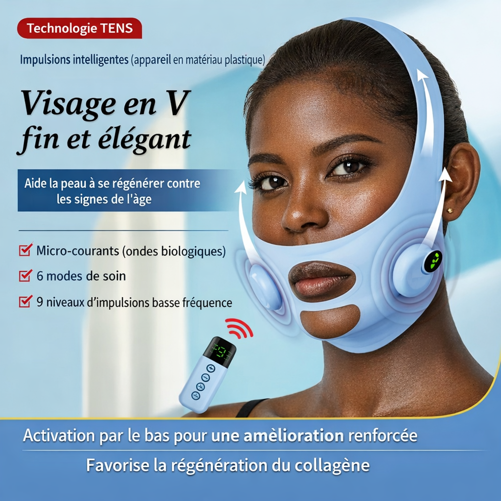 V-Line Face Lifting Mask TENS V Shape Collagen Regeneration Black Woman - Beauty by Ouria | Visage V Régénération Collagène Femme Noire